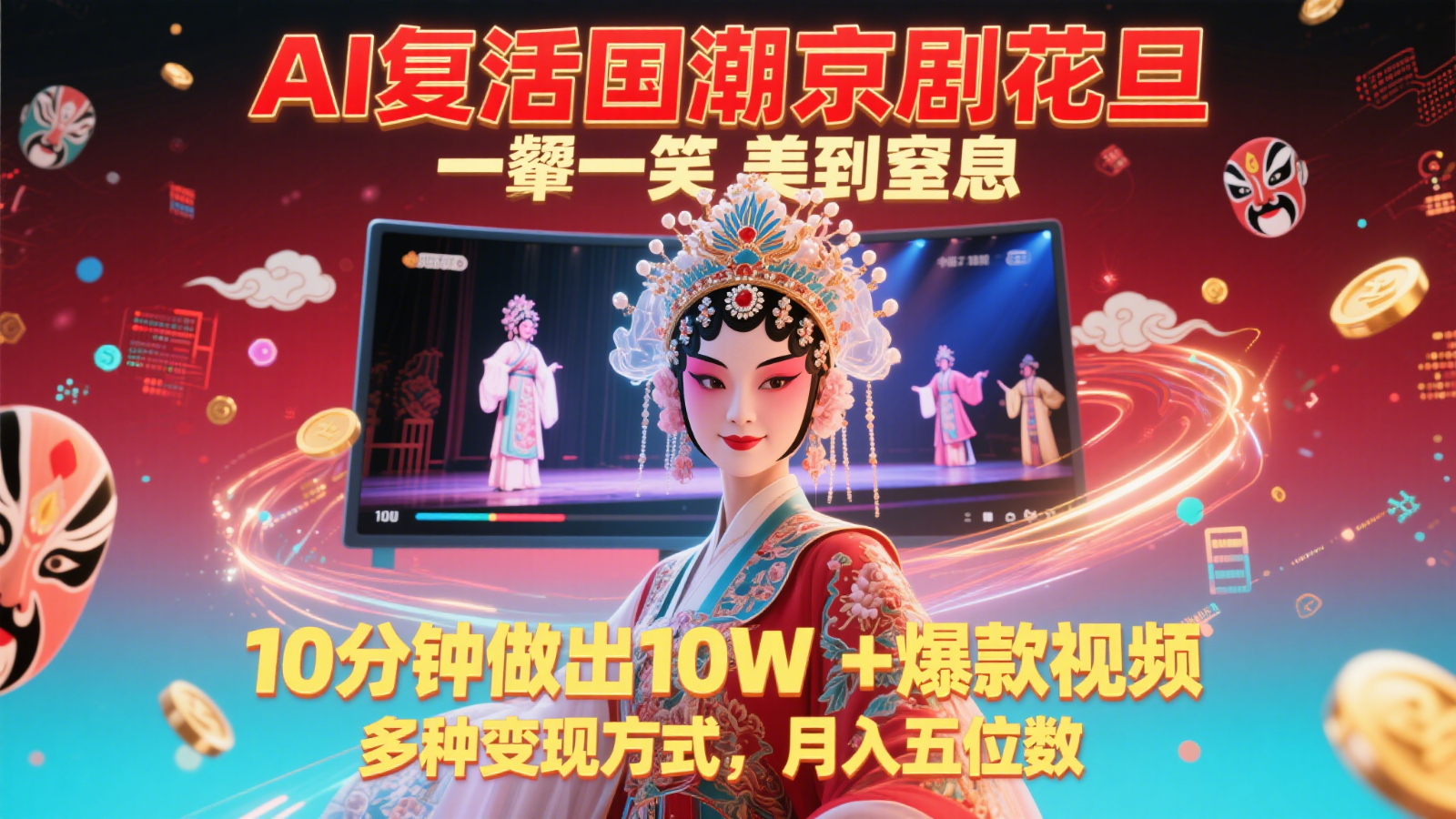 AI复活国潮京剧花旦，一颦一笑美到窒息，10分钟做出10W+爆款视频，多种变现方式-知享知识库