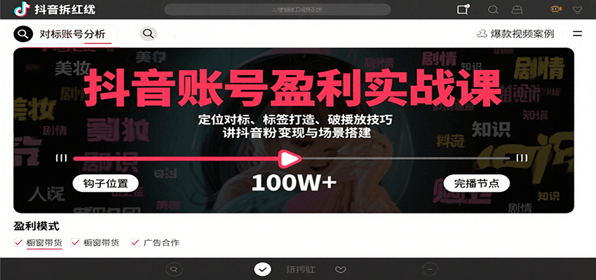抖音账号盈利实战课，定位对标、标签打造、破播放技巧，讲涨粉变现与场景搭建-知享知识库