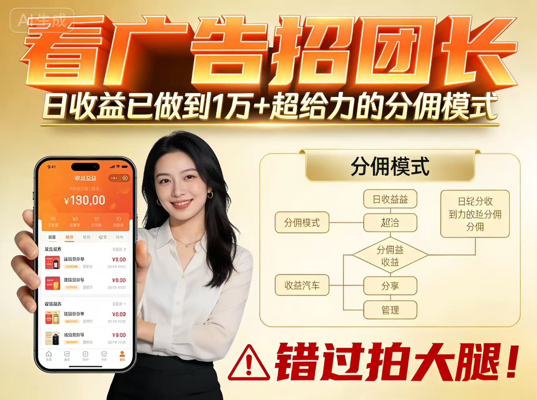 看广告招团长，团队收益已做到日入1万，分佣模式超给力，错过拍大腿-知享知识库