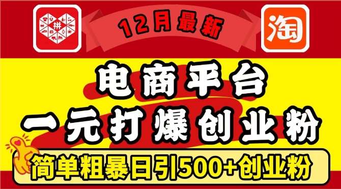 12月最新：电商平台1元打爆创业粉，简单粗暴日引500+精准创业粉，轻松月入过W【揭秘】-知享知识库