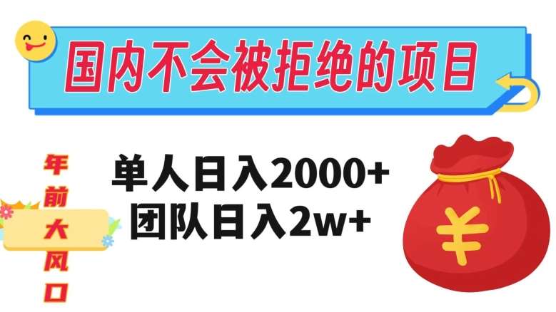 在国内不怕被拒绝的项目，单人日入2000，团队日入20000+【揭秘】-知享知识库