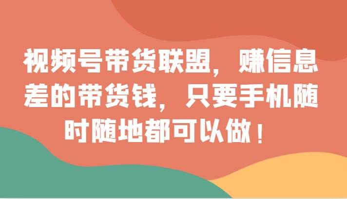 视频号带货联盟，赚信息差的带货钱，只需手机随时随地都可以做！-知享知识库