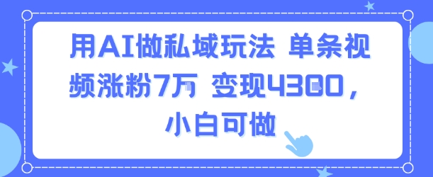 用AI做私域玩法，单条视频涨粉7W变现4.3k，小白可做-知享知识库