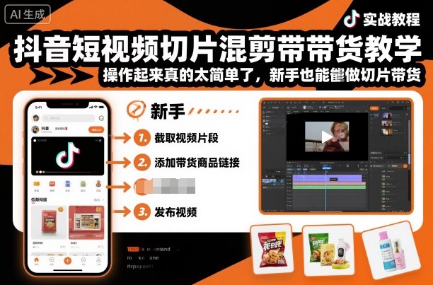 抖音短视频切片混剪带货教学，操作起来真的太简单了，新手也能做切片带货-知享知识库
