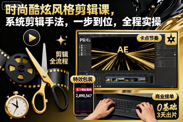 时尚酷炫风格剪辑课，系统剪辑手法，一步到位，全程实操-知享知识库