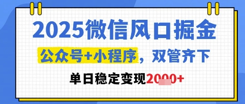 2025微信风口掘金，公众号+小程序双管齐下，单日稳定变现1k+【揭秘】-知享知识库
