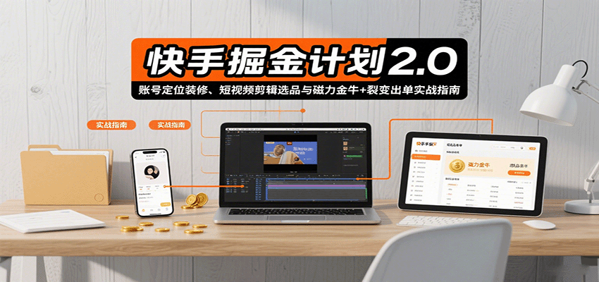 快手掘金计划2.0,账号定位装修、短视频剪辑选品与磁力金牛+裂变出单实战指南-知享知识库