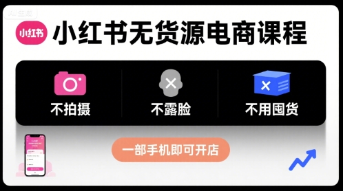 小红书无货源电商课程，不拍摄不露脸不用囤货，一部手机即可开店-知享知识库