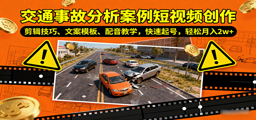 交通事故分析案例短视频创作，剪辑技巧、文案模板、配音教学，快速起号，轻松月入2w+-知享知识库