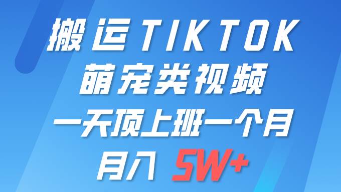 一键搬运TIKTOK萌宠类视频 一部手机即可操作 所有平台均可发布 轻松月入5W+-知享知识库