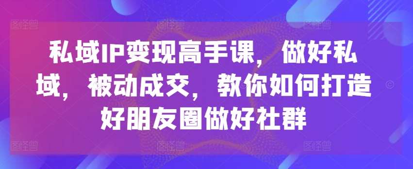 私域IP变现高手课，做好私域，被动成交，教你如何打造好朋友圈做好社群-知享知识库
