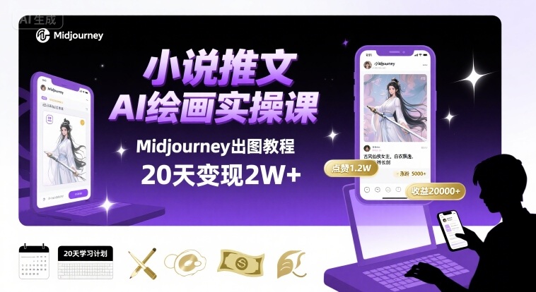 小说推文干货分享之AI绘画MJ出图实操课，用Midjourney做小说推文，20天挣2w-知享知识库