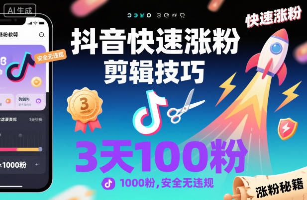 抖音快速涨粉剪辑技巧,3天1000粉,安全无违规-知享知识库