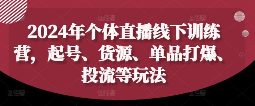 2024年个体直播训练营，起号、货源、单品打爆、投流等玩法-知享知识库