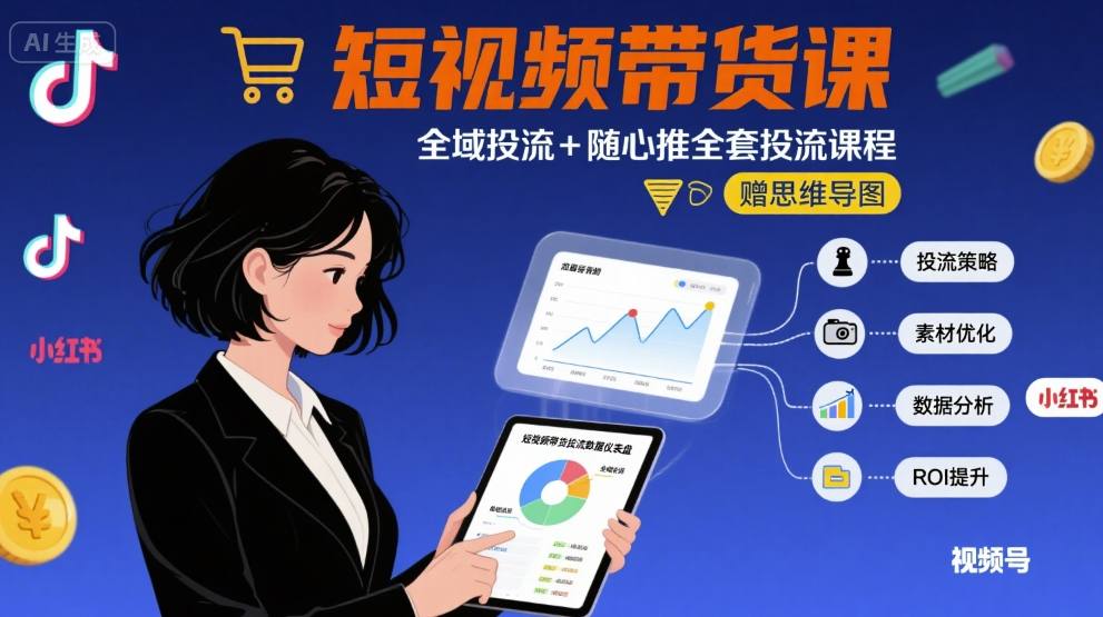 最新短视频带货课，全域投流+随心推全套投流课程+思维导图-知享知识库