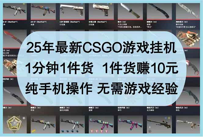 (14439期)25年最新CSGO游戏挂机,1分钟1件货,1件货赚10元 纯手机操作 无需游戏经验-知享知识库