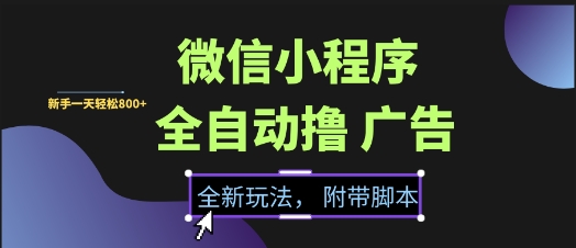 微信小程序全自动撸广告项目，彻底解决没流量的问题，新手一天8张+【揭秘】-知享知识库