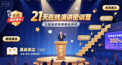 21天在线演讲密训营，王牌演讲招商课程系统-知享知识库