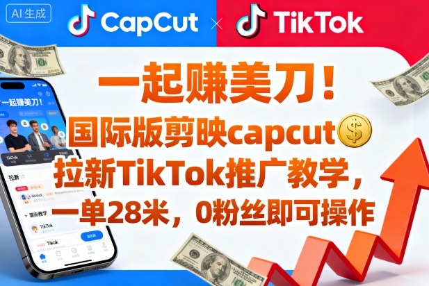 一起賺美刀!国际版剪映capcut拉新TikTok推广教学,一单28米,0粉丝即可操作(附推广入口和教学)-知享知识库