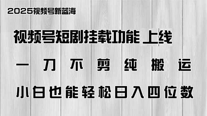 （14310期）视频号短剧挂载功能上线，一刀不剪纯搬运，小白也能轻松日入四位数-知享知识库