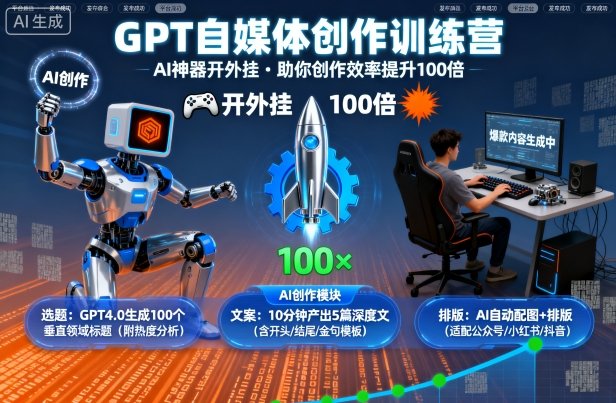 GPT自媒体创作训练营：AI神器开外挂，助你创作效率提升100倍-知享知识库