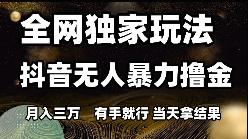 全网独家玩法抖音无人暴力撸金，月入3W，有手就行，当天拿结果【揭秘】-知享知识库