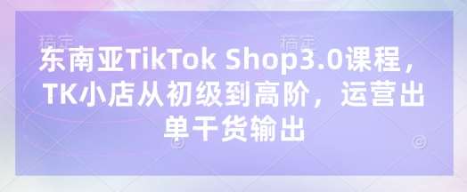 东南亚TikTok Shop3.0课程，TK小店​从初级到高阶，运营出单干货输出-知享知识库