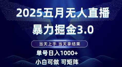 2025五月无人直播暴力掘金3.0，当天上手，当天拿结果，单号日入1k+小白可做可矩阵【揭秘】-知享知识库
