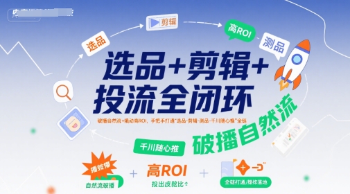 选品+剪辑+投流全闭环,破播自然流+撬动高ROI,手把手打通“选品-剪辑-测品-千川随心推”全链-知享知识库