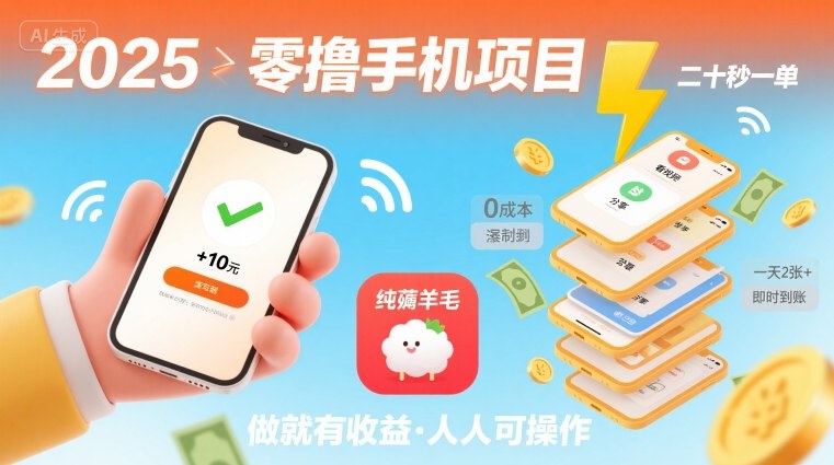 2025年零撸手机项目,二十秒一单,纯薅羊毛 一天2张+做就有-知享知识库