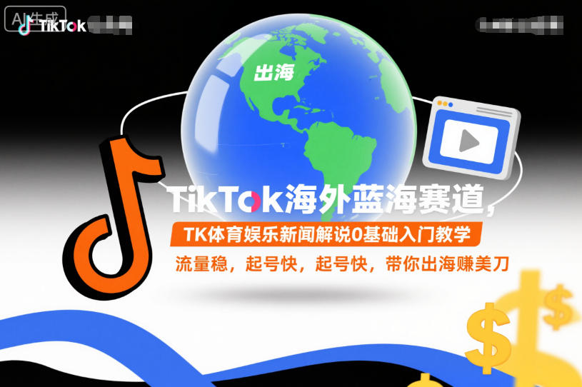 TikTok海外蓝海赛道,TK体育娱乐新闻解说0基础入门教学,流量稳,起号快,带你出海賺美刀-知享知识库