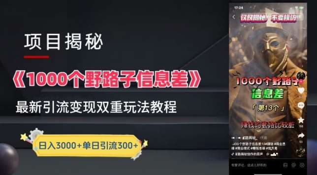 一千个野路子信息差最新玩法教程-变现+引流的玩法具体拆解【揭秘】-知享知识库