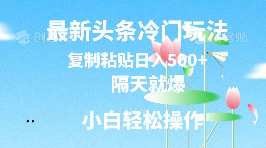 （11414期）最新头条冷门玩法，隔天就爆，复制粘贴日入500+-知享知识库