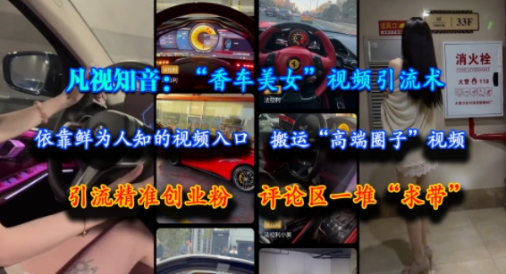 凡视知音：“香车美女”视频引流术，依靠鲜为人知的视频入口，搬运“高端圈子”视频，引流精准创业粉，评论区一堆“求带”-知享知识库