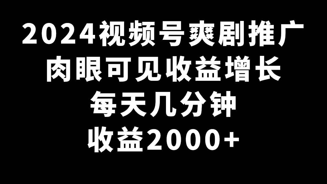 （9028期）2024视频号爽剧推广，肉眼可见的收益增长，每天几分钟收益2000+-知享知识库