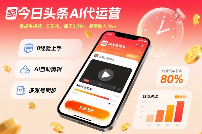 今日头条AI代运营,我提供视频,你发布,每天5分钟,最高躺入1W+【揭秘】-知享知识库