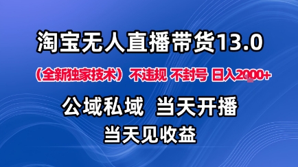 淘宝无人直播13.0，公域私域技术，不封号，不违规布局下半年旺季赛道，日入1K+（独家技术）【揭秘】-知享知识库