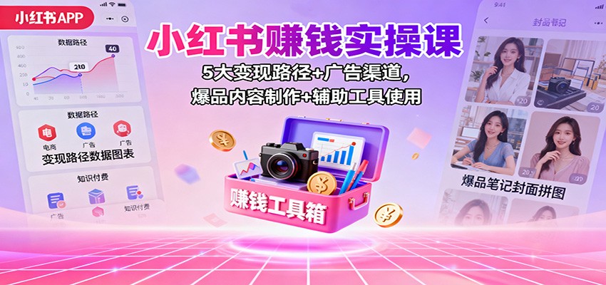 小红书赚钱实操课:5大变现路径+广告渠道,爆品内容制作+辅助工具使用-知享知识库