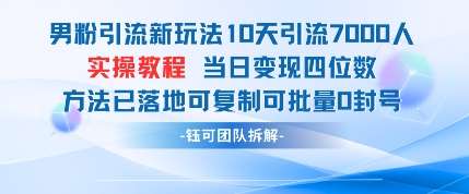 男粉引流新玩法10天引流7000人当日变现四位数可复制可批量0封号-知享知识库