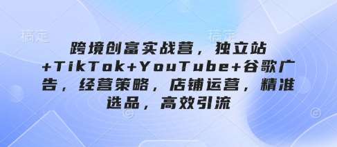 跨境创富实战营，独立站+TikTok+YouTube+谷歌广告，经营策略，店铺运营，精准选品，高效引流-知享知识库