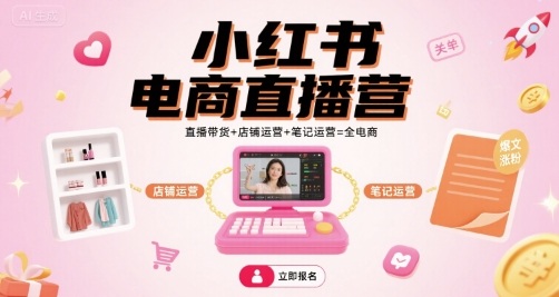 小红书电商直播营，直播带货+店铺运营+笔记运营=全电商-知享知识库