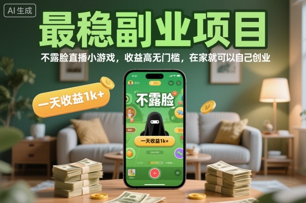 最稳副业项目，不露脸直播小游戏，收益高无门槛，一天收益1k+，在家就可以自己创业【揭秘】-知享知识库