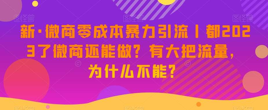新·微商零成本暴力引流丨都2023了微商还能做？有大把流量，为什么不能？-知享知识库