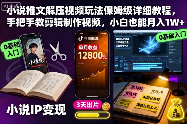 小说推文解压视频玩法保姆级详细教程，手把手教剪辑制作视频，小白也能月入1W+-知享知识库