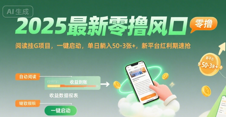 2025最新零撸风口,阅读挂G项目,一键启动,单日躺入 50-3张+,新平台红利期速抢【揭秘】-知享知识库