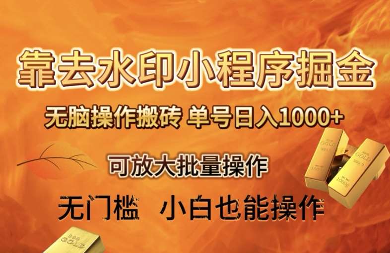 靠去水印小程序无脑操作搬砖,单号日入1000+保姆级教程可放大批量操作【揭秘】-知享知识库