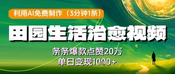 利用AI免费制作田园生活治愈视频，条条爆款点赞20W，单日变现几张-知享知识库