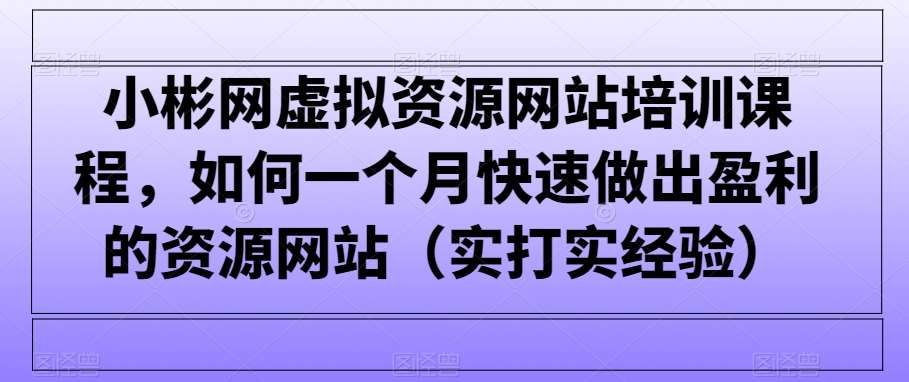 小彬网虚拟资源网站培训课程，如何一个月快速做出盈利的资源网站（实打实经验）-知享知识库