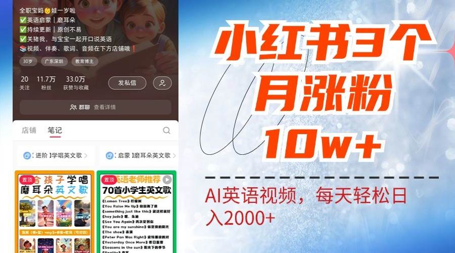 小红书三个月涨粉10W，AI英语视频0成本制作，每天轻松日入2000+-知享知识库