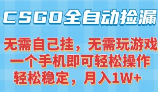 CSGO自动捡漏项目，最新独家玩法，一个手机可操作，新手小白轻松月入1W+，操作简单易上手【揭秘】-知享知识库